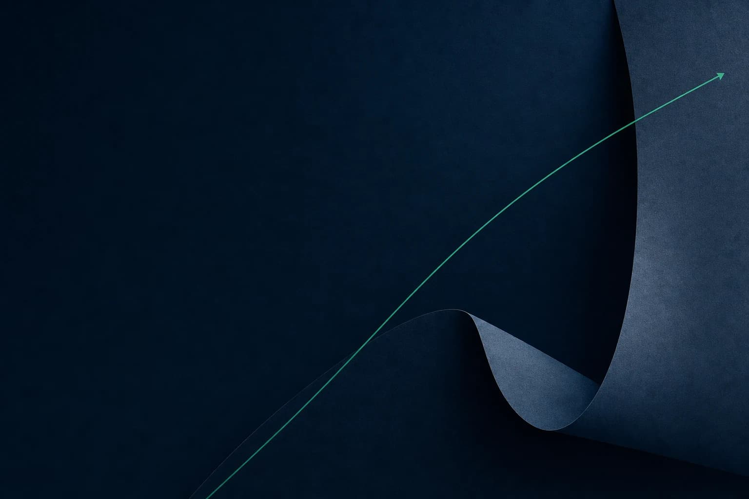 A green trajectory line moving across a deep navy textured field