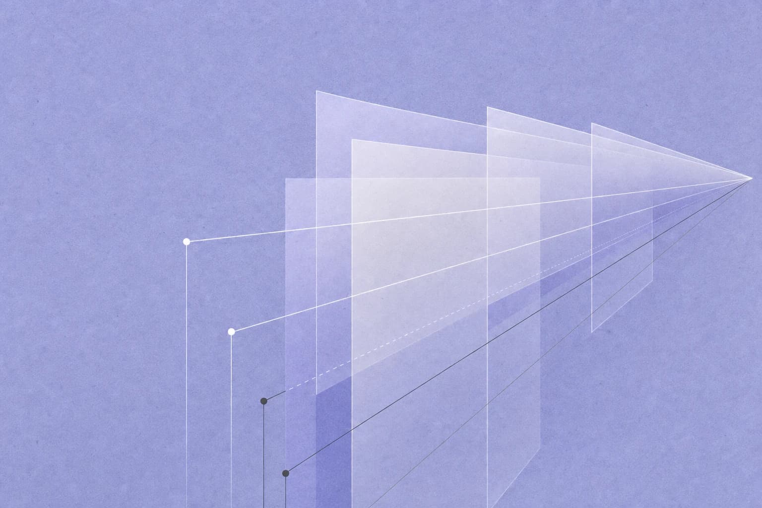 Layered lavender panels converging toward a precise point